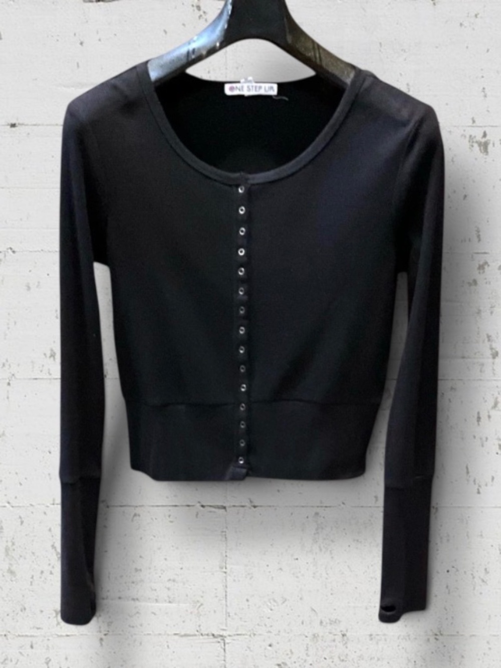 One Step Up Black Textured Long Sleeve Pullover casual, yoga Sz XL(like mor L)